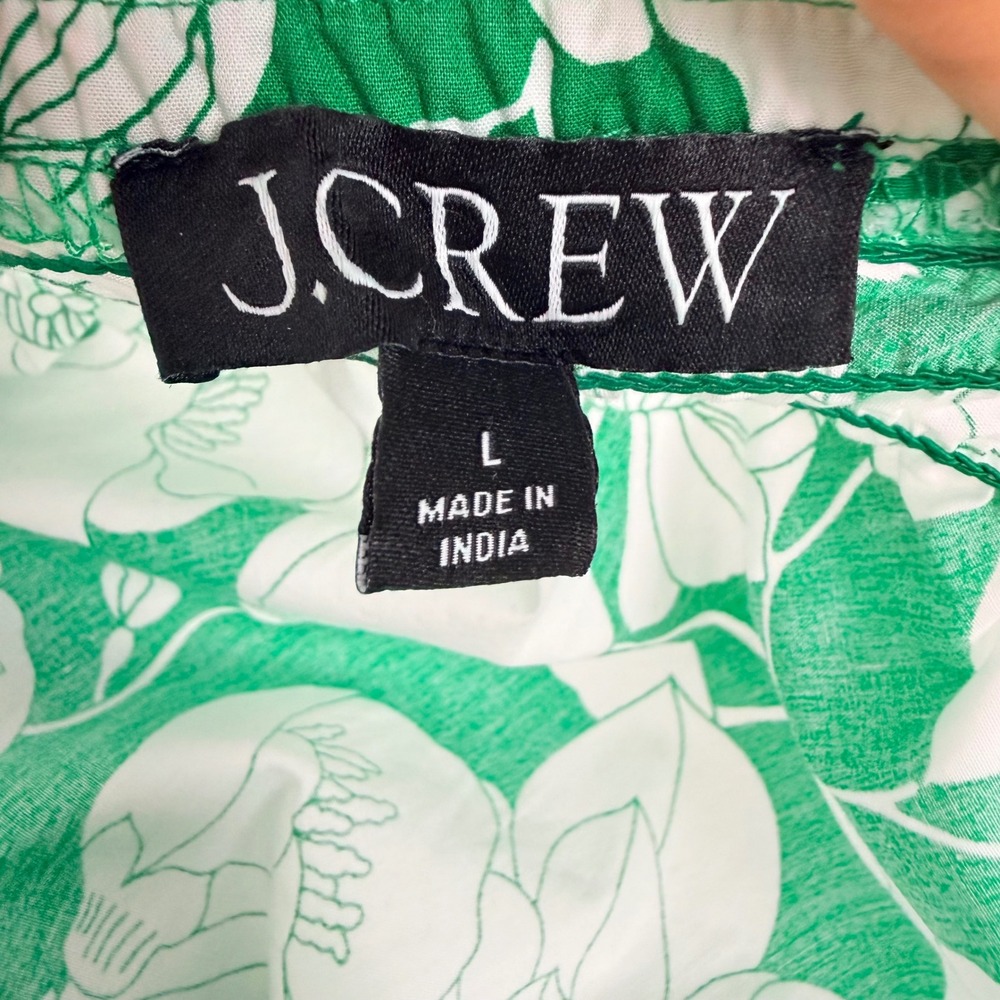 J.Crew One Shoulder Floral Top L Kelly Green Smocked Cotton Poplin Cottagecore - Picture 8 of 14